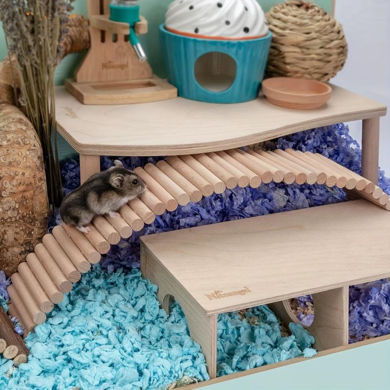 Flexible Wooden Bridges & Ladder Hideout for Hamsters/Birds