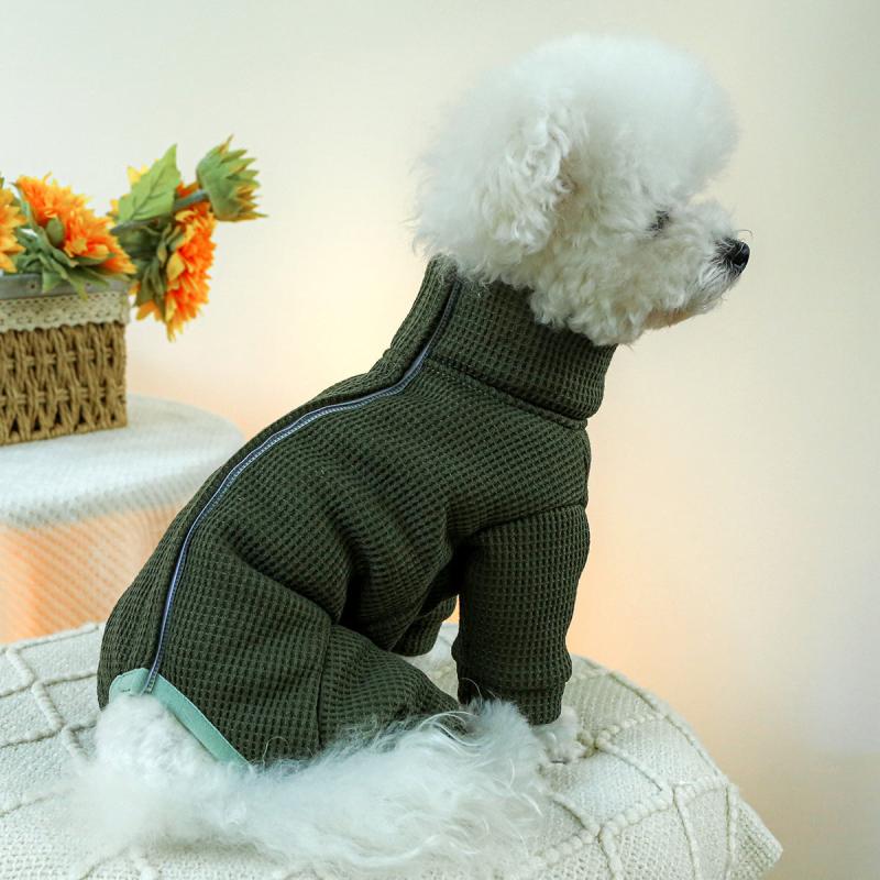 Military Green Pet Sweater Jumpsuit Warm Velvet for Small/Medium Dogs