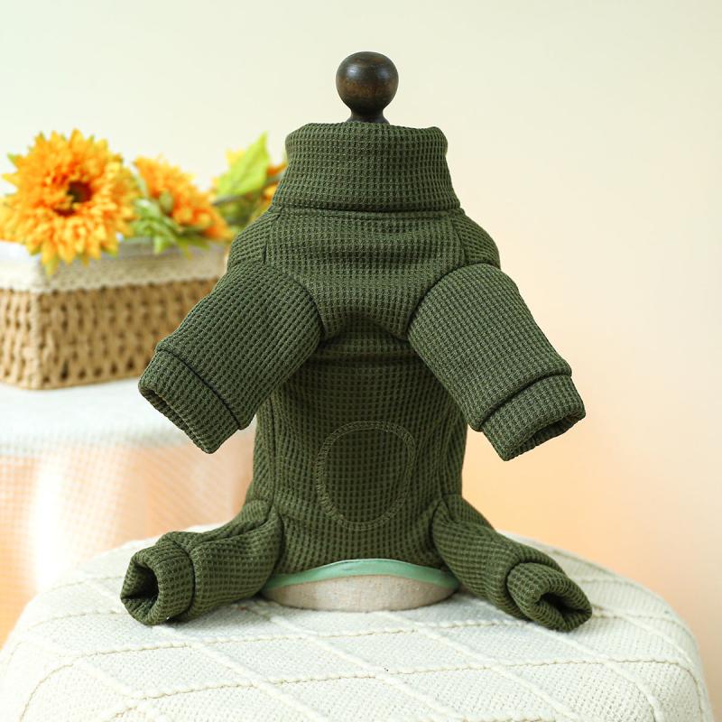 Military Green Pet Sweater Jumpsuit Warm Velvet for Small/Medium Dogs