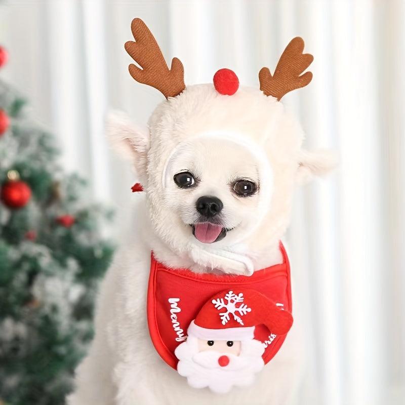 Christmas Pet Hat Bib Santa Claus Decoration Set for Small Dogs and Cats