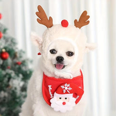 Christmas Pet Hat Bib Santa Claus Decoration Set for Small Dogs and Cats