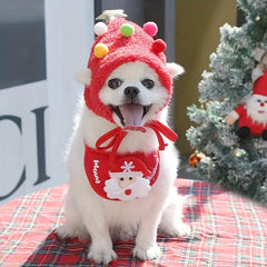Christmas Pet Hat Bib Santa Claus Decoration Set for Small Dogs and Cats