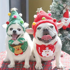 Christmas Pet Hat Bib Santa Claus Decoration Set for Small Dogs and Cats