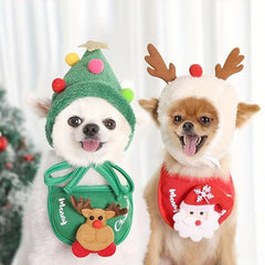 Christmas Pet Hat Bib Santa Claus Decoration Set for Small Dogs and Cats