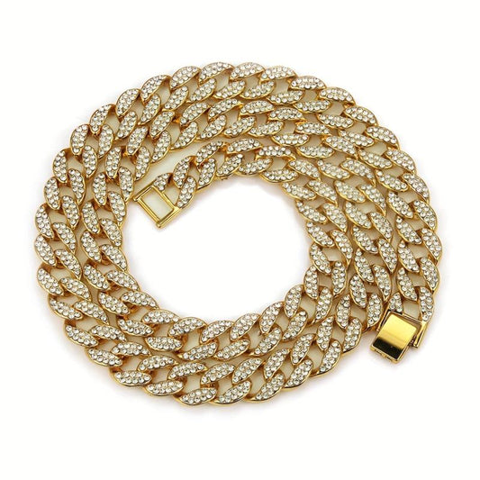 Faux Diamond Dog Chain Collar with Secure Buckle