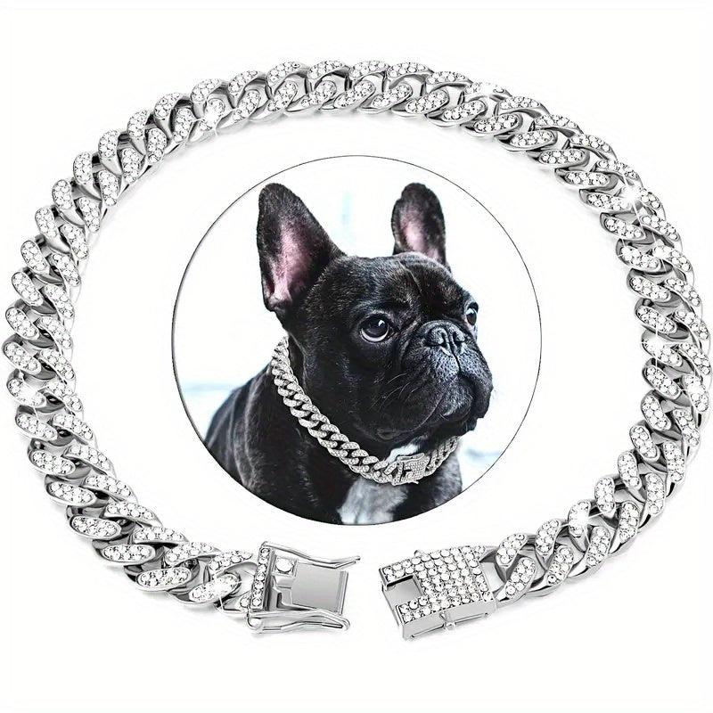 Cuban Chain Dog Collar with Diamond Necklace