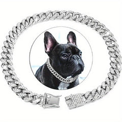 Cuban Chain Dog Collar with Diamond Necklace