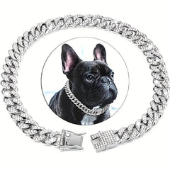 Cuban Chain Dog Collar with Diamond Necklace