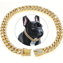 Cuban Chain Dog Collar with Diamond Necklace