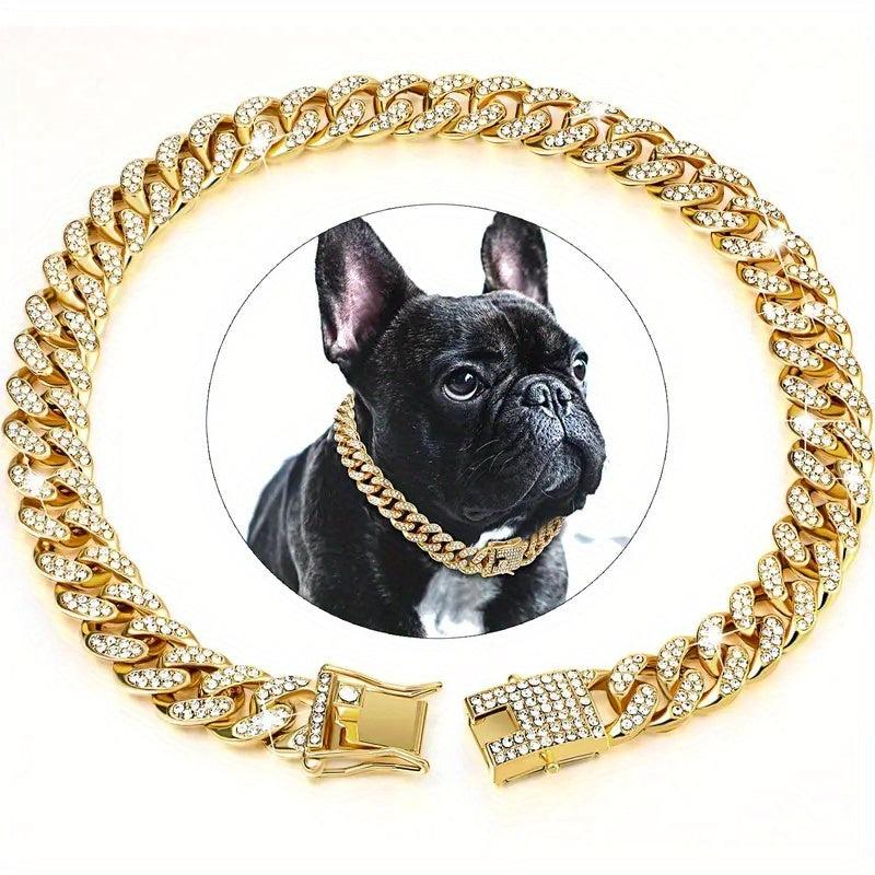 Cuban Chain Dog Collar with Diamond Necklace