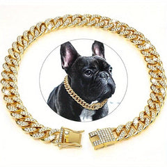 Cuban Chain Dog Collar with Diamond Necklace