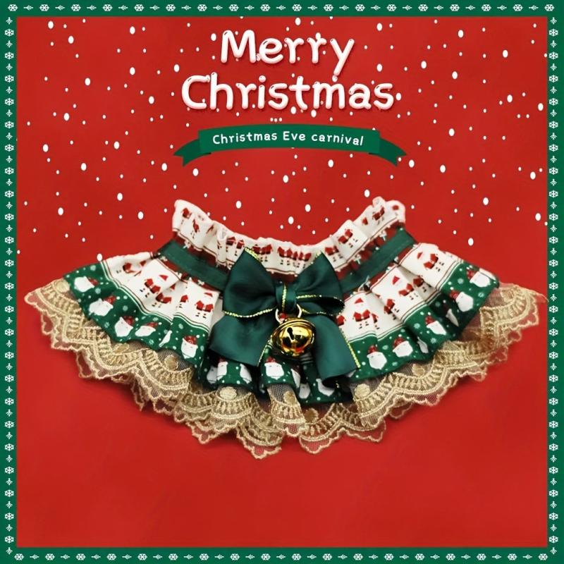 Pet Christmas Scarf Adjustable Cat Neck Scarf Lace Decor Pet Scarf