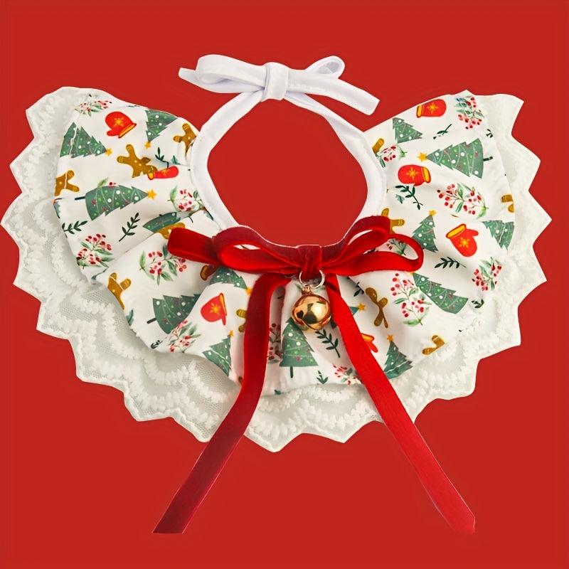 Pet Christmas Scarf Adjustable Cat Neck Scarf Lace Decor Pet Scarf