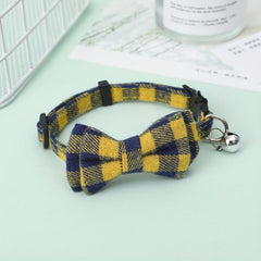 Plaid Pet Bow Tie Dog Cat Collar With Bell