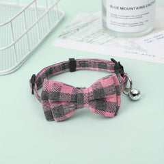 Plaid Pet Bow Tie Dog Cat Collar With Bell