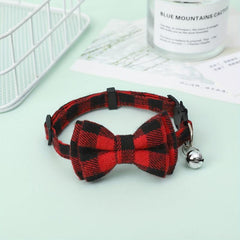 Plaid Pet Bow Tie Dog Cat Collar With Bell