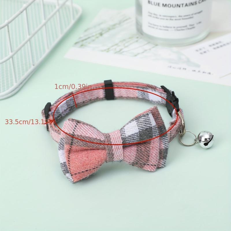 Plaid Pet Bow Tie Dog Cat Collar With Bell