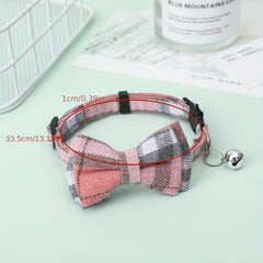 Plaid Pet Bow Tie Dog Cat Collar With Bell