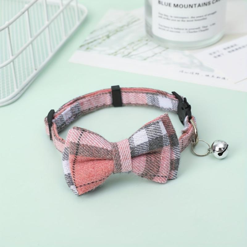 Plaid Pet Bow Tie Dog Cat Collar With Bell