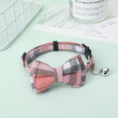 Plaid Pet Bow Tie Dog Cat Collar With Bell