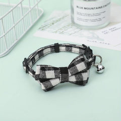 Plaid Pet Bow Tie Dog Cat Collar With Bell