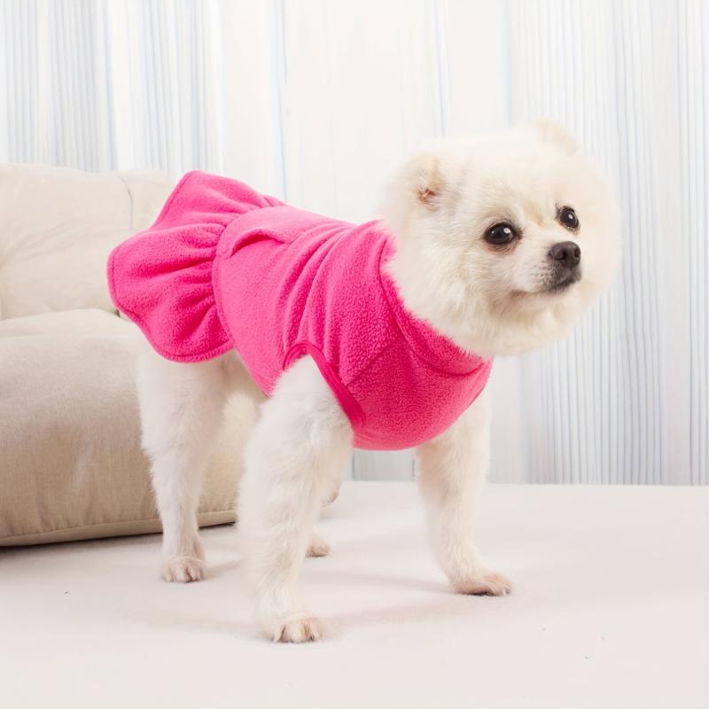 Plush Warm Dog Dress Red Pet Clothes Comfortable Cozy Dog Skirt
