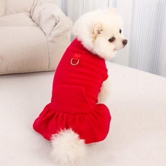Plush Warm Dog Dress Red Pet Clothes Comfortable Cozy Dog Skirt