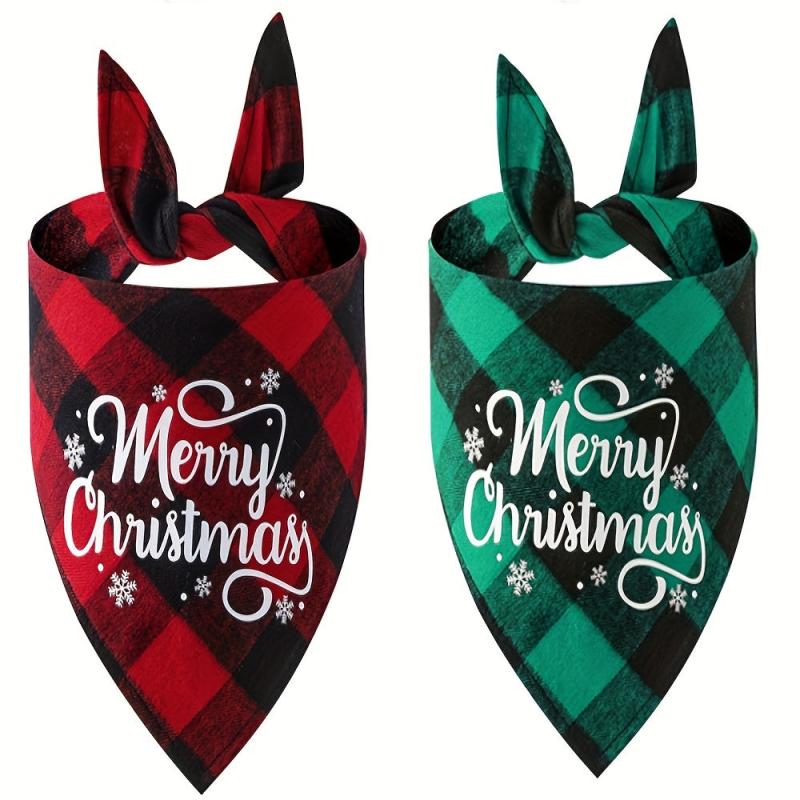Christmas Saliva Towel Graphic Plaid Dog Scarf Pet Supplies