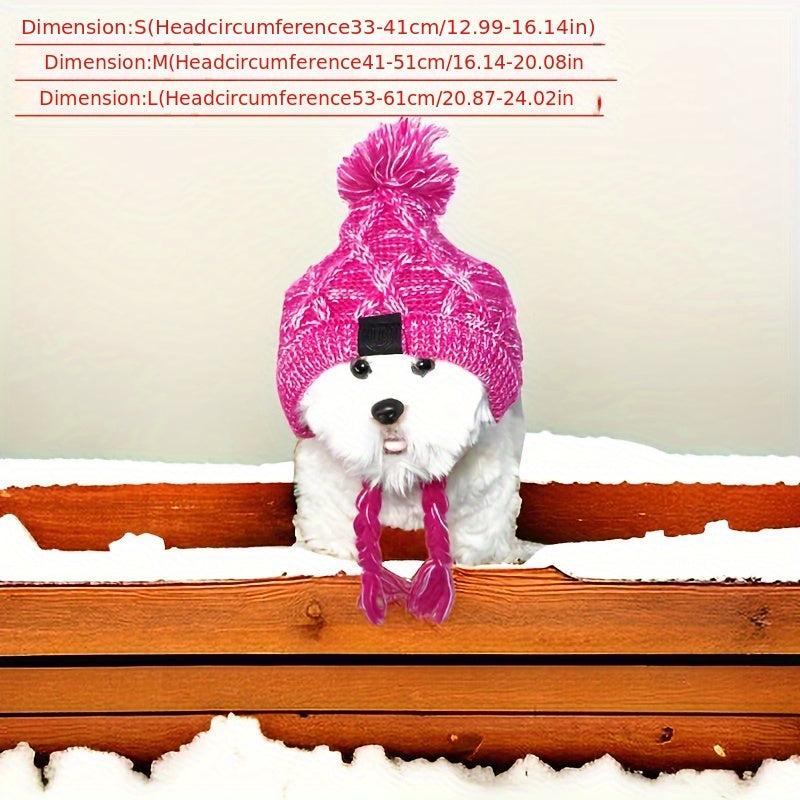 Wool Knitted Pet Hat for Big Dogs with Ear Holes and Tassel