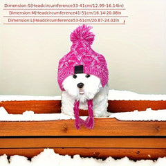 Wool Knitted Pet Hat for Big Dogs with Ear Holes and Tassel