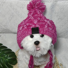 Wool Knitted Pet Hat for Big Dogs with Ear Holes and Tassel