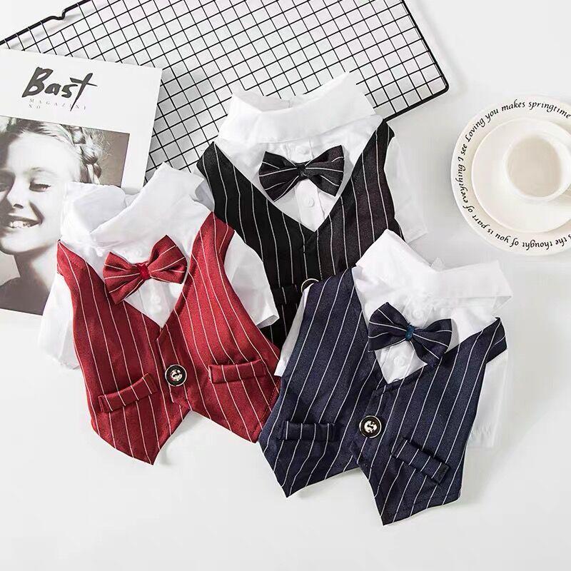 Striped Dog Tuxedo Suit with Bow Tie for Weddings