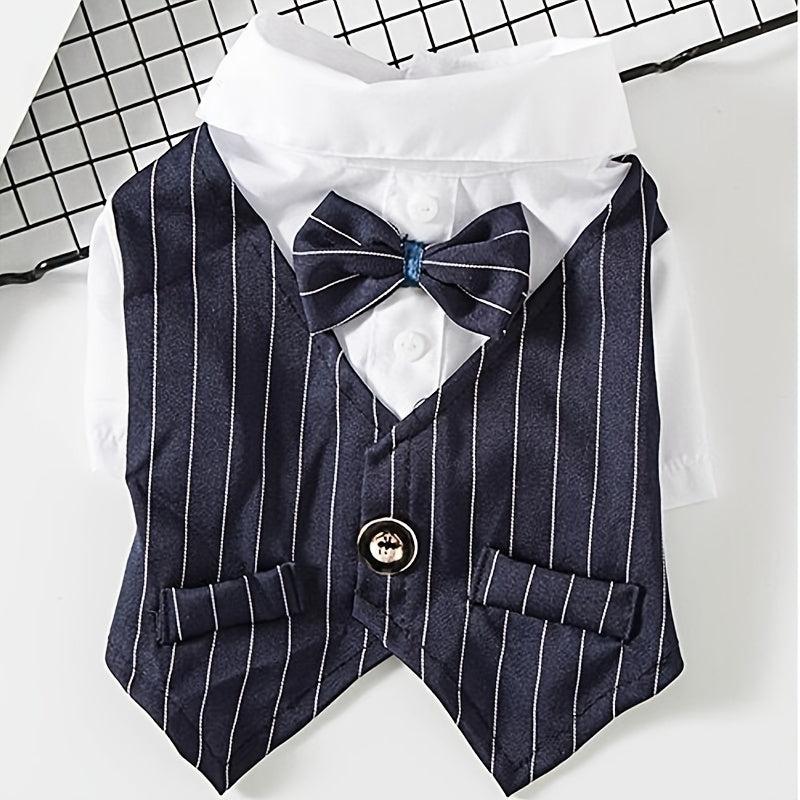 Striped Dog Tuxedo Suit with Bow Tie for Weddings