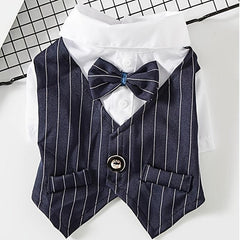 Striped Dog Tuxedo Suit with Bow Tie for Weddings