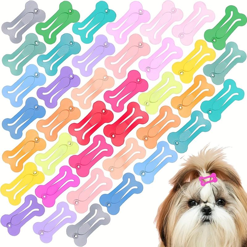 40pcs Multicolor Bone Shaped Pet Hair Clips and Grooming Bows