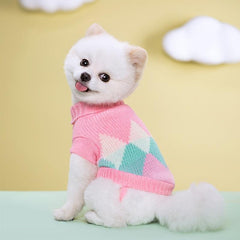Colorful Stripe Dog Sweater Warm Pet Clothing Elastic Lapel Knitted Woolen Coat