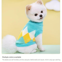 Colorful Stripe Dog Sweater Warm Pet Clothing Elastic Lapel Knitted Woolen Coat