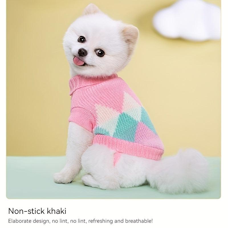 Colorful Stripe Dog Sweater Warm Pet Clothing Elastic Lapel Knitted Woolen Coat