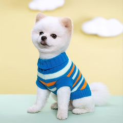 Colorful Stripe Dog Sweater Warm Pet Clothing Elastic Lapel Knitted Woolen Coat