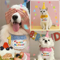 Pet Birthday Bandana & Hat Set for Small/Middle Dogs