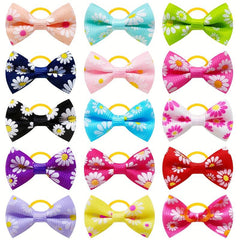 10pcs Floral Hair Ties for Dogs and Cats with Bowknot