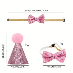 Sparkly Pet Sequin Pompom Hat & Bow Set for Dogs & Cats