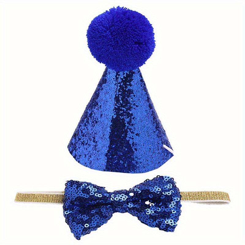 Sparkly Pet Sequin Pompom Hat & Bow Set for Dogs & Cats