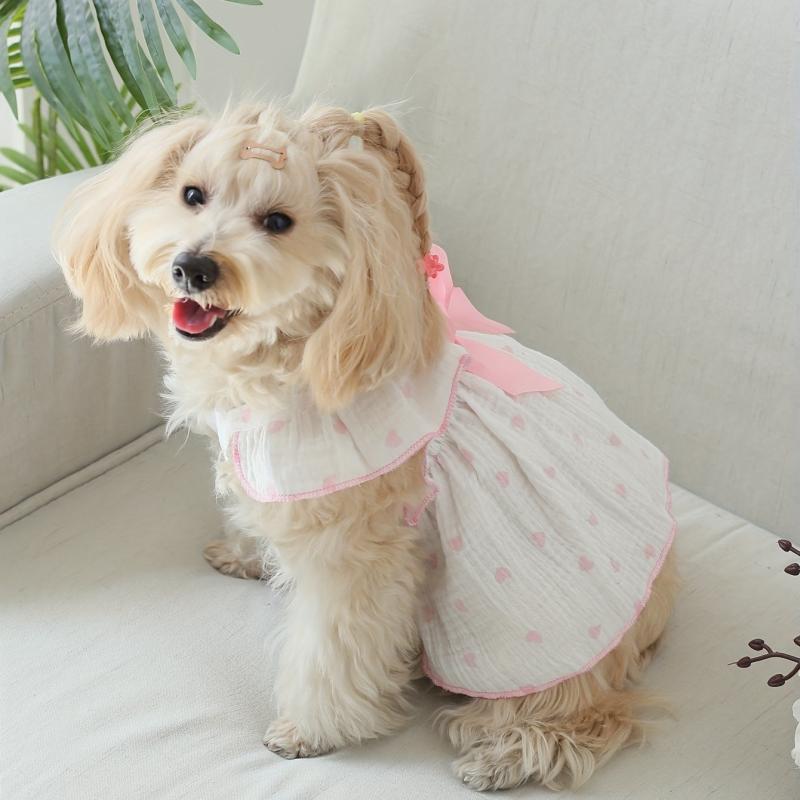 Heart Print Dog Cat Dress with Bow - Ideal for Birthdays & Holidays