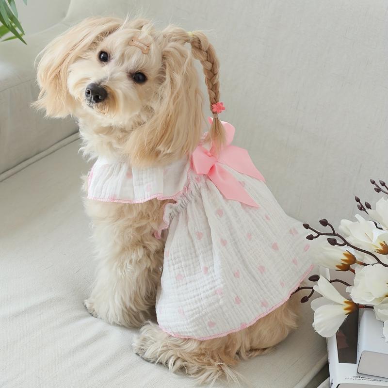 Heart Print Dog Cat Dress with Bow - Ideal for Birthdays & Holidays