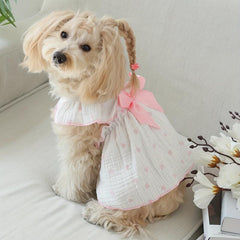 Heart Print Dog Cat Dress with Bow - Ideal for Birthdays & Holidays