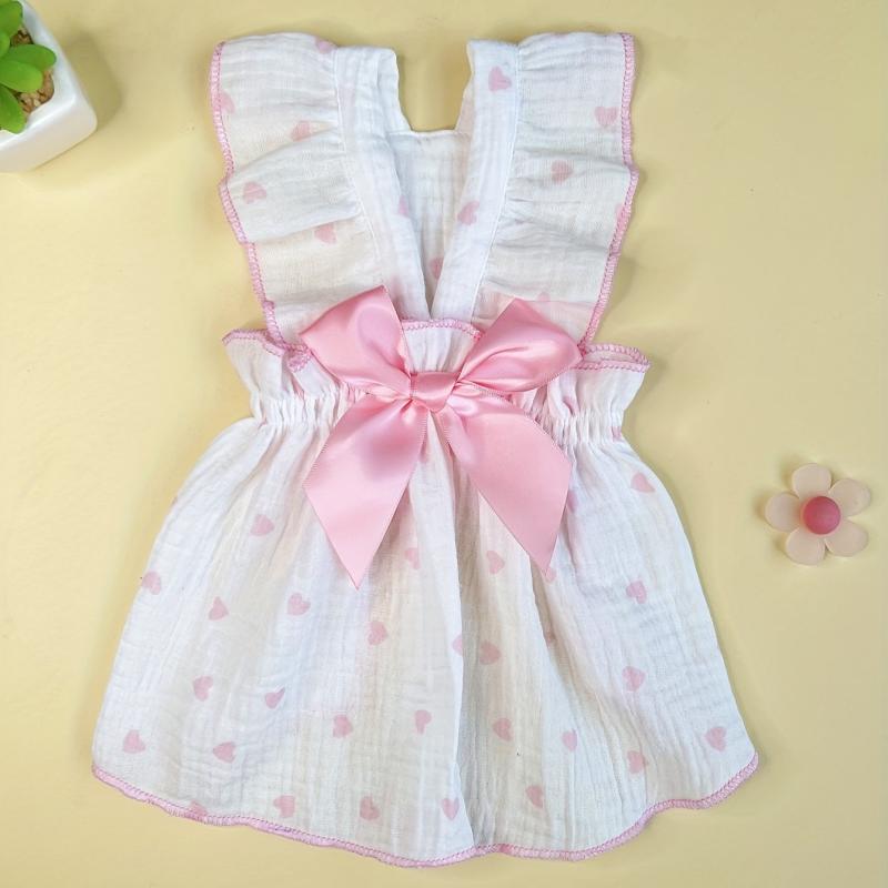 Heart Print Dog Cat Dress with Bow - Ideal for Birthdays & Holidays