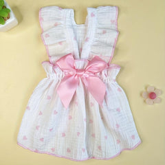 Heart Print Dog Cat Dress with Bow - Ideal for Birthdays & Holidays