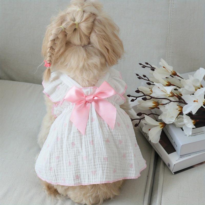Heart Print Dog Cat Dress with Bow - Ideal for Birthdays & Holidays
