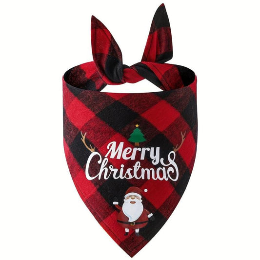 Christmas Pet Triangle Scarf Plaid Dog Saliva Towel Santa Claus Letter Graphic
